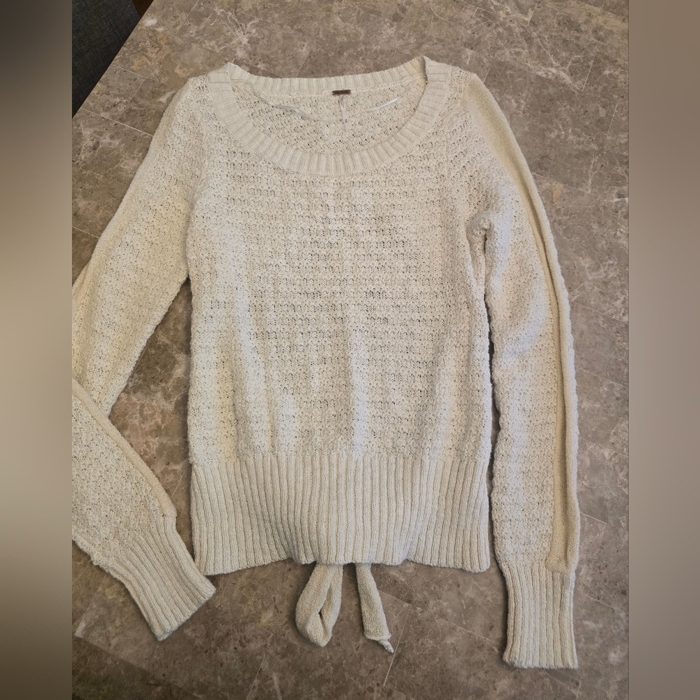 Free People Cream Knit Open Back Sweater SZ M